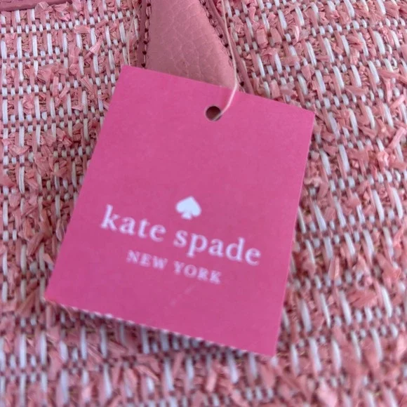 Kate Spade Rowe Summer Tweed Pink Raffia Leather Medium Satchel Bag NEW - Picture 12 of 16